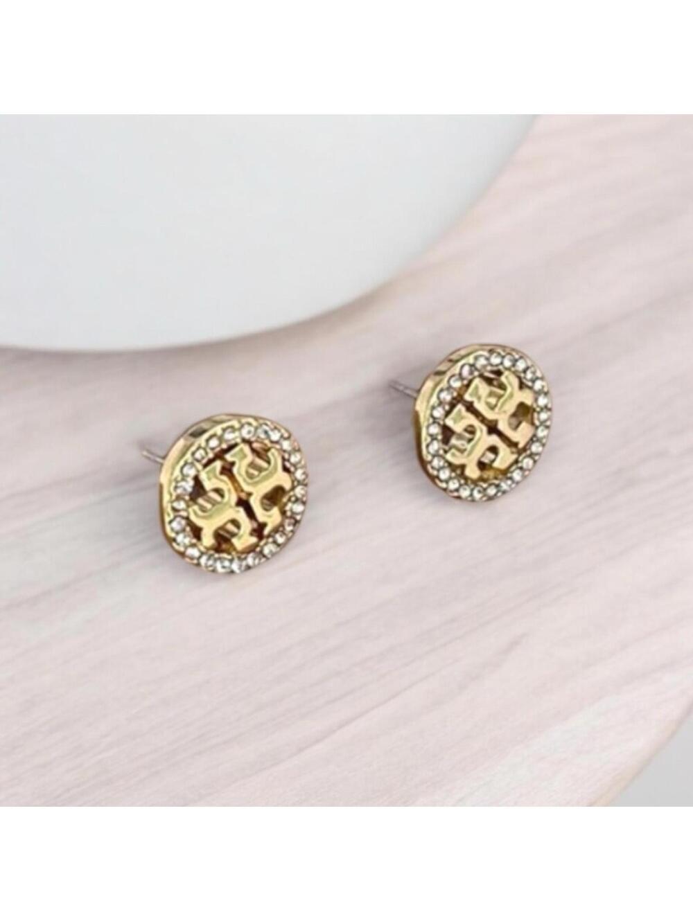 Tory Burch Gold Logo Stud Earrings - Picture 8 of 9
